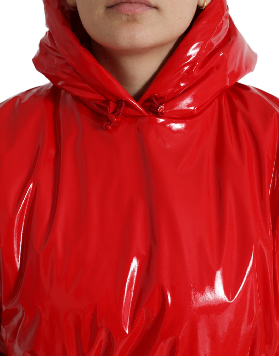 Dolce &amp; Gabbana Rain Coats - Shiny Red Hooded Cropped Short Coat Jacket