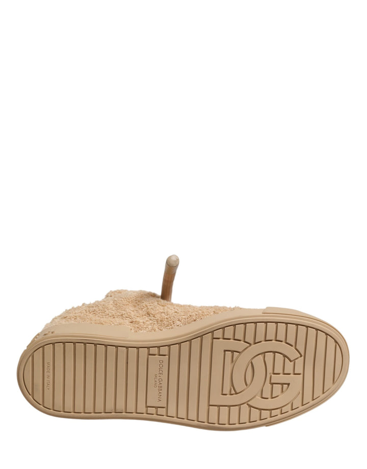 Dolce &amp; Gabbana Shoes Beige Faux Shearling Low Top Sneakers