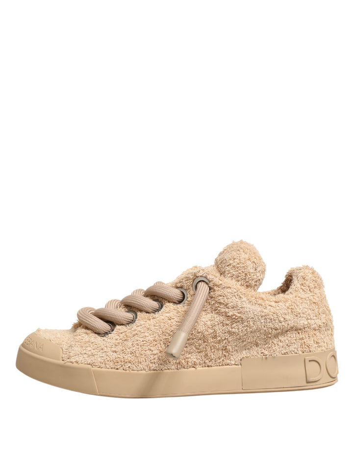Dolce &amp; Gabbana Shoes Beige Faux Shearling Low Top Sneakers