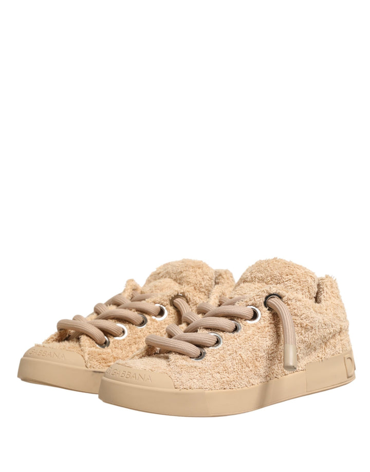 Dolce &amp; Gabbana Shoes Beige Faux Shearling Low Top Sneakers