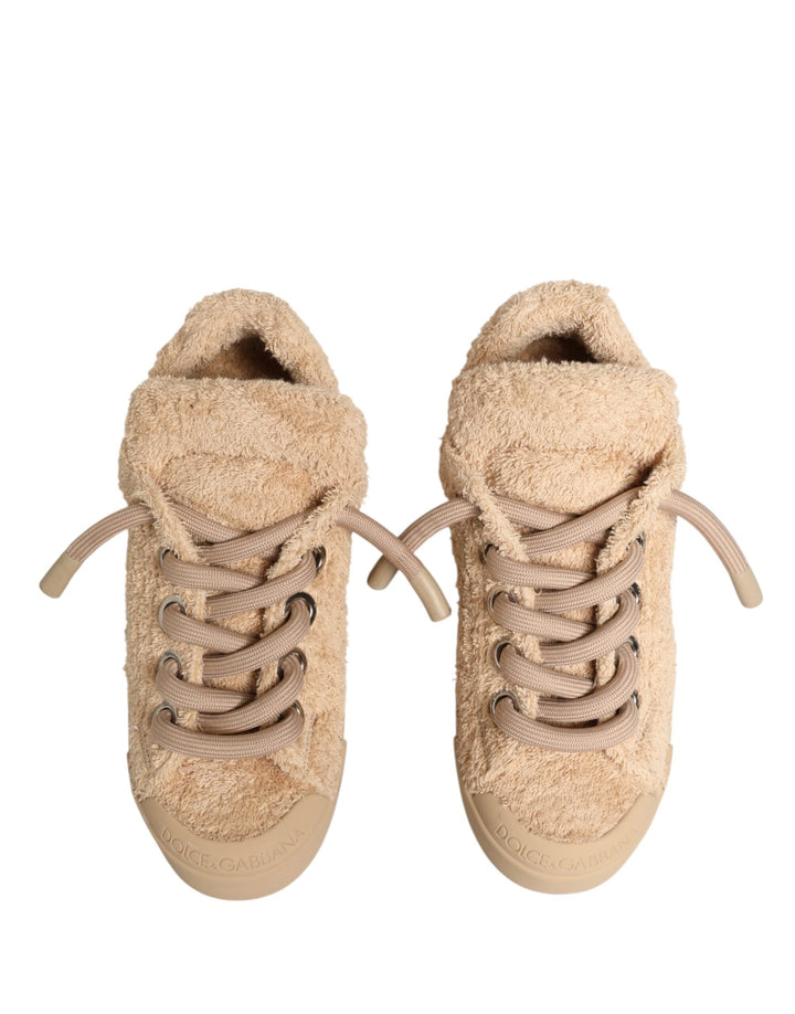 Dolce &amp; Gabbana Shoes Beige Faux Shearling Low Top Sneakers