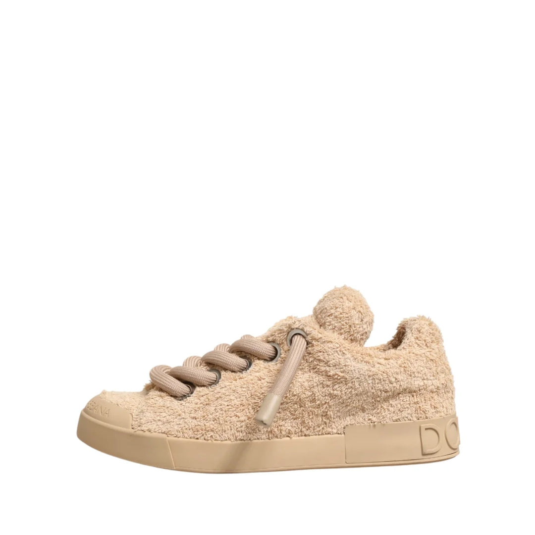 Dolce &amp; Gabbana Shoes Beige Faux Shearling Low Top Sneakers