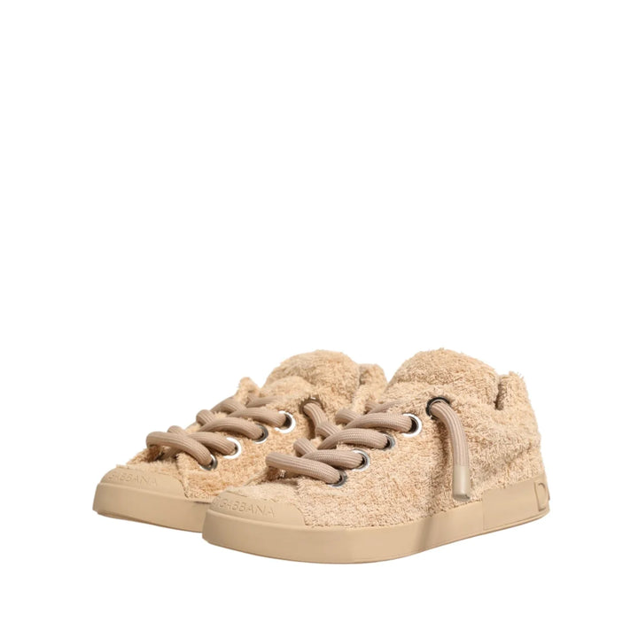 Dolce &amp; Gabbana Shoes Beige Faux Shearling Low Top Sneakers