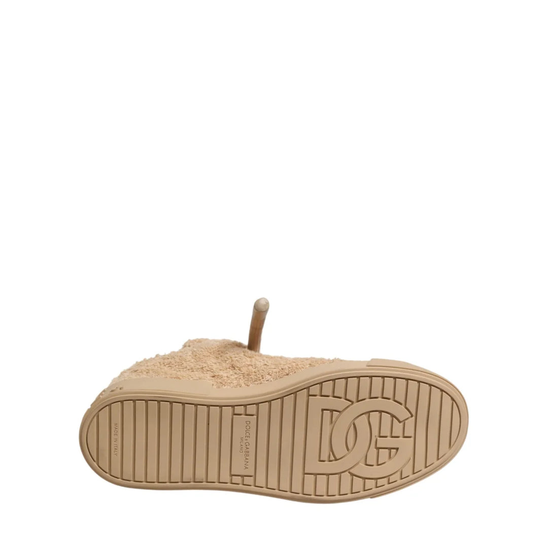 Dolce &amp; Gabbana Shoes Beige Faux Shearling Low Top Sneakers