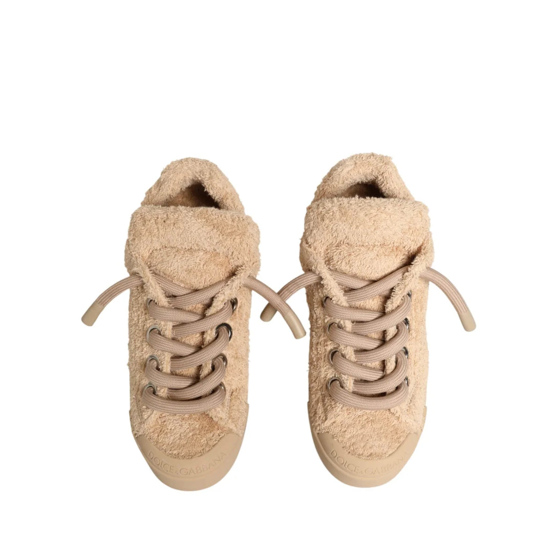 Dolce &amp; Gabbana Shoes Beige Faux Shearling Low Top Sneakers