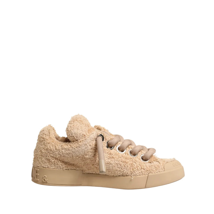 Dolce &amp; Gabbana Shoes Beige Faux Shearling Low Top Sneakers