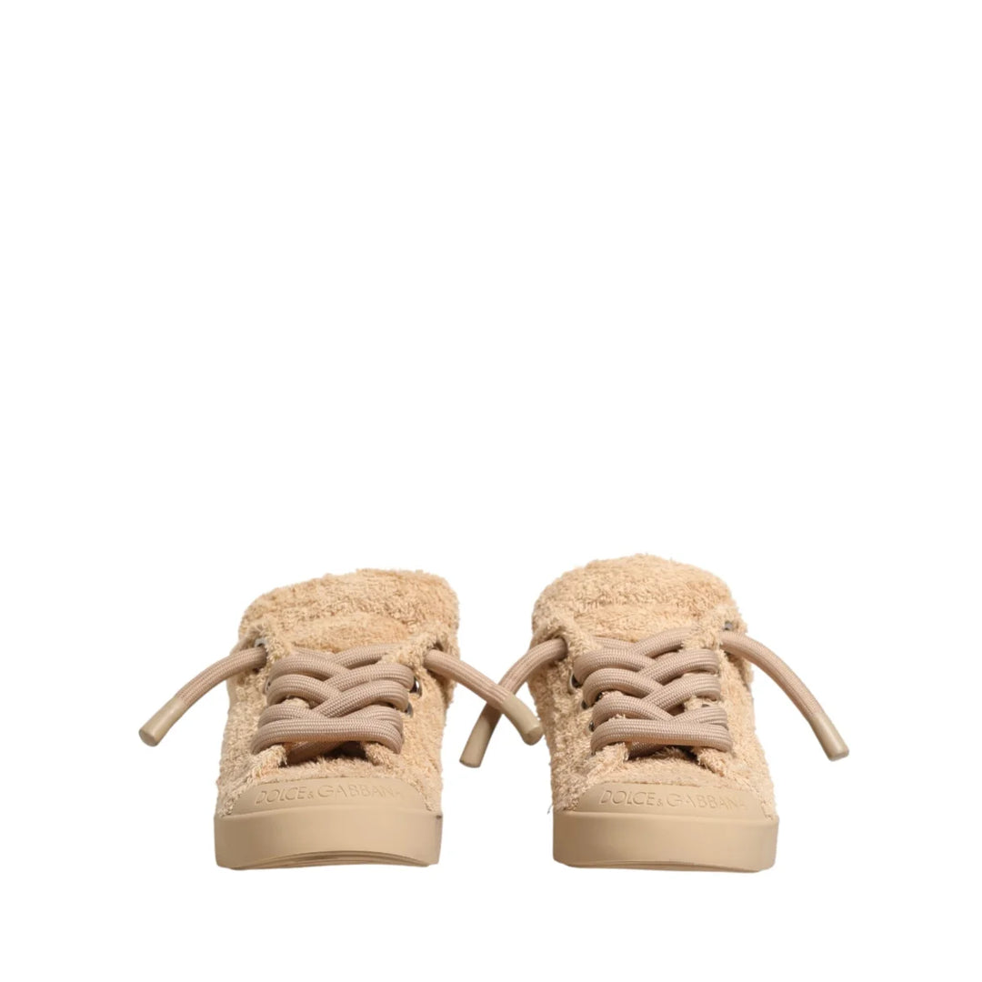 Dolce &amp; Gabbana Shoes Beige Faux Shearling Low Top Sneakers