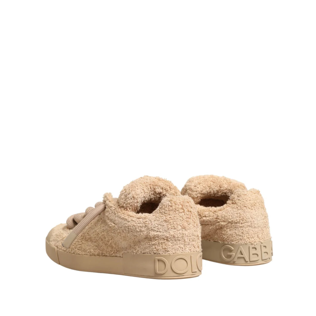 Dolce &amp; Gabbana Shoes Beige Faux Shearling Low Top Sneakers