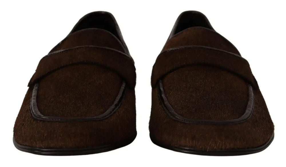 Dolce & Gabbana Shoes Dress Loafers Brown Leather Slip