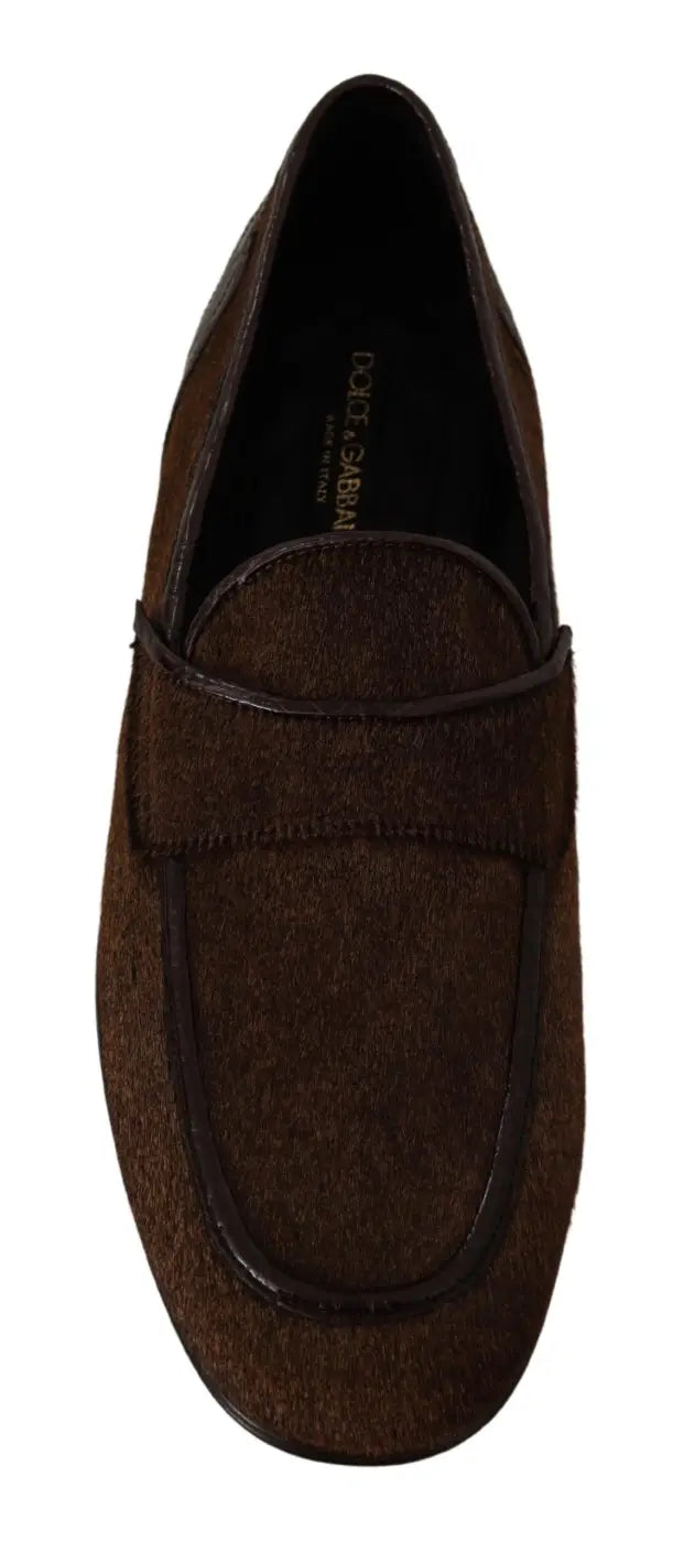 Dolce &amp; Gabbana Shoes Dress Loafers Brown Leather Slip