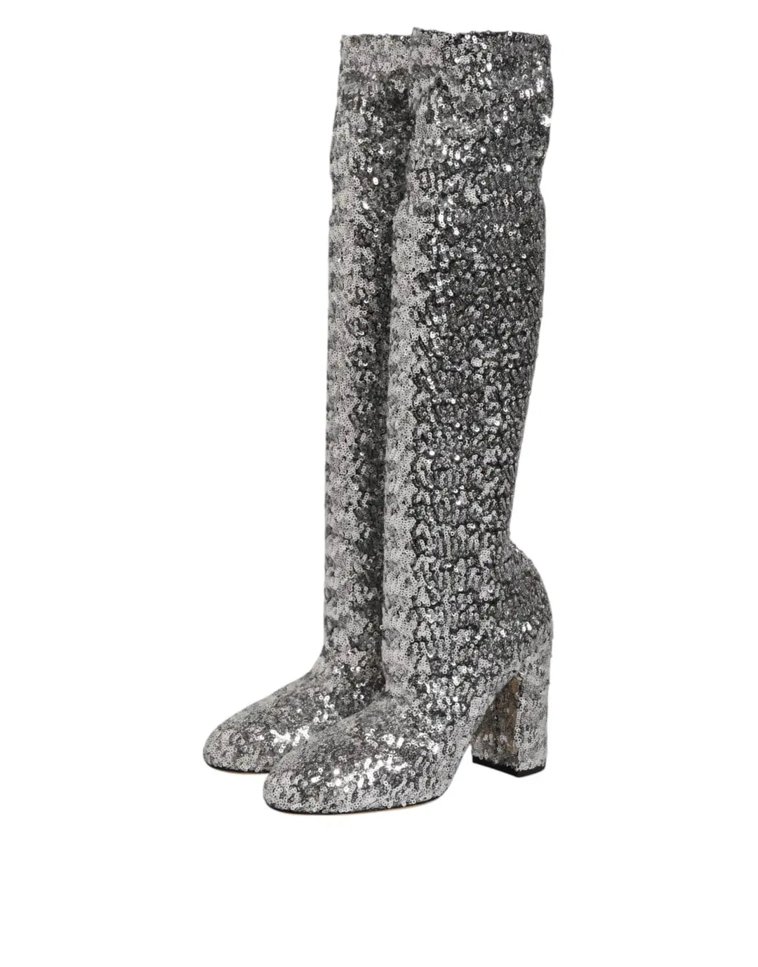 Dolce &amp; Gabbana Shoes Silver Sequins Glitter High Heel Boot