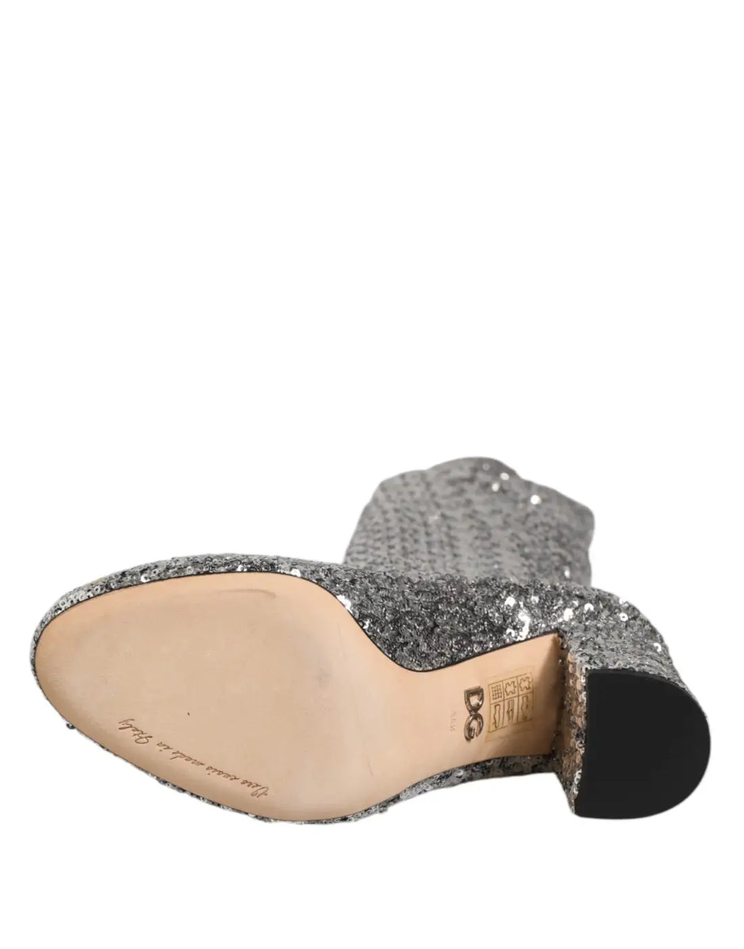 Dolce &amp; Gabbana Shoes Silver Sequins Glitter High Heel Boot