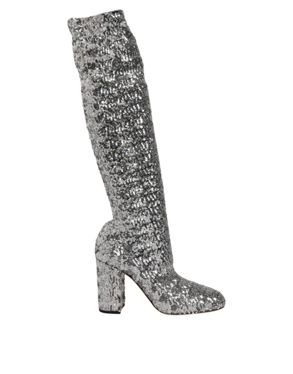 Dolce & Gabbana Shoes Silver Sequins Glitter High Heel Boot