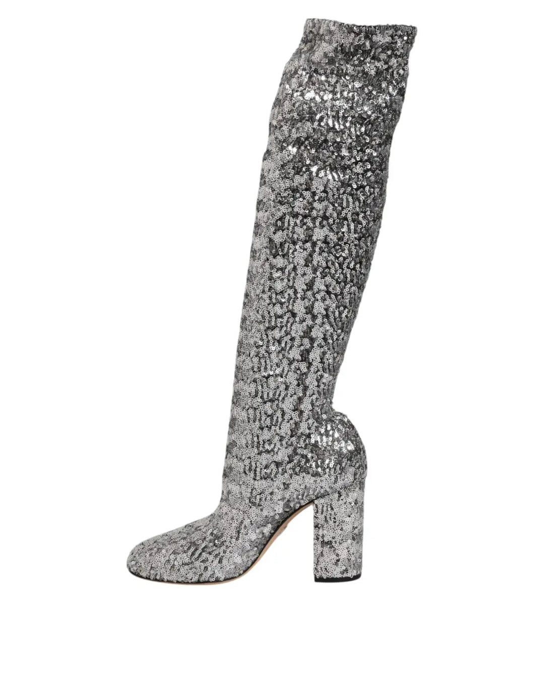 Dolce &amp; Gabbana Shoes Silver Sequins Glitter High Heel Boot