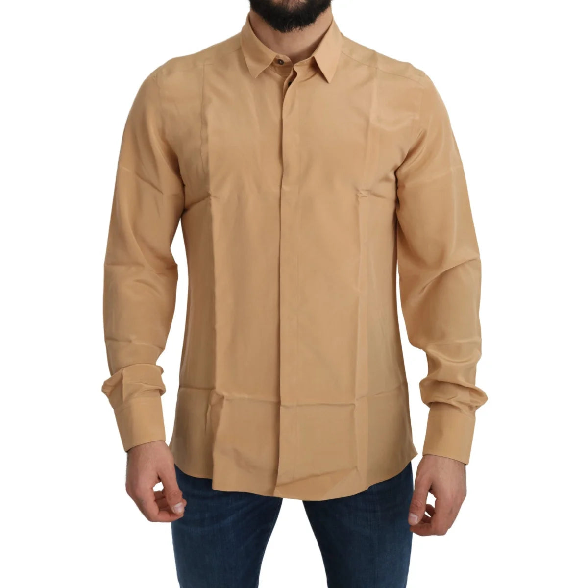 Dolce & Gabbana Silk Gold Slim Shirt for Formal Occasions