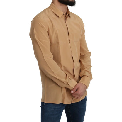 Dolce & Gabbana Silk Gold Slim Shirt for Formal Occasions