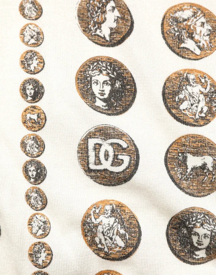 Dolce &amp; Gabbana Silk Ivory Coin Print Logo Men Polo T-shirt