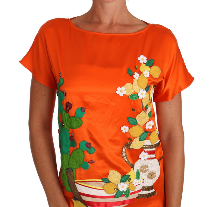 Dolce &amp; Gabbana - Silk Orange Lemon Crystal T-shirt Top