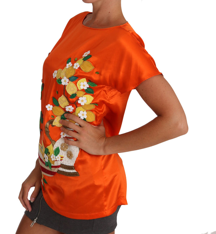 Dolce &amp; Gabbana - Silk Orange Lemon Crystal T-shirt Top