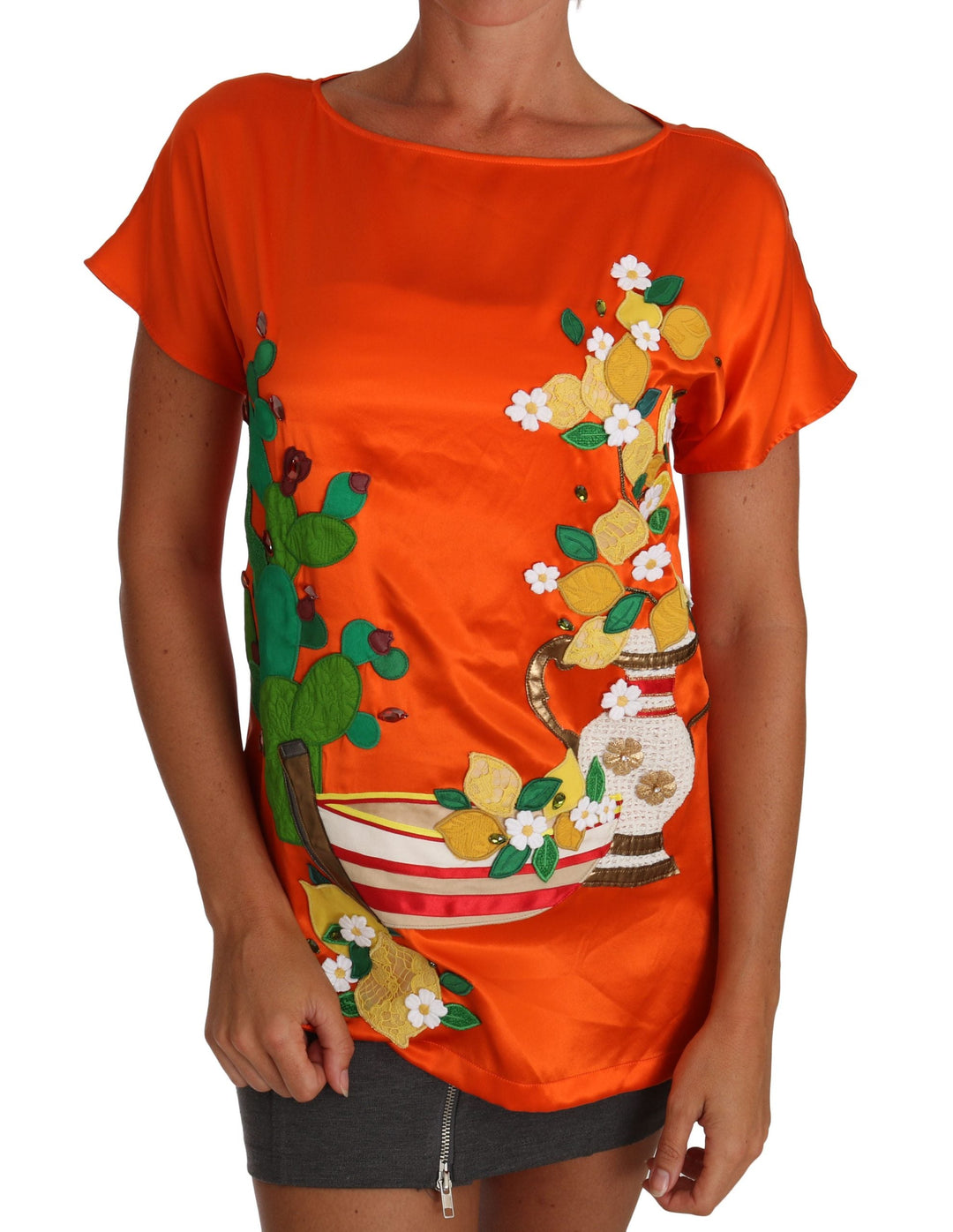 Dolce &amp; Gabbana - Silk Orange Lemon Crystal T-shirt Top