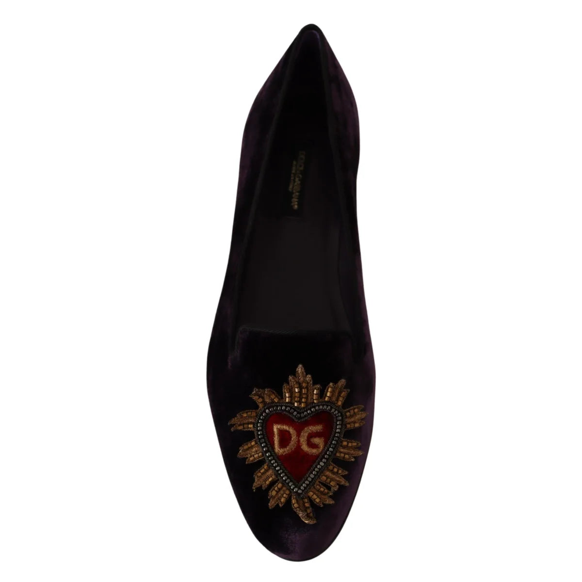 Dolce Gabbana Silk Velvet Heart Appliques Luxury Loafers &