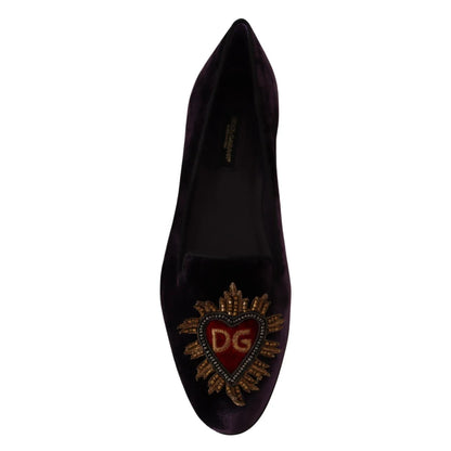 Dolce Gabbana Silk Velvet Heart Appliques Luxury Loafers &
