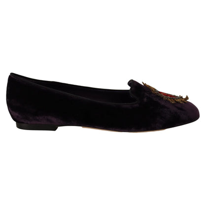 Dolce Gabbana Silk Velvet Heart Appliques Luxury Loafers &