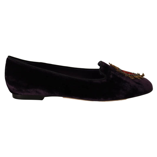 Dolce Gabbana Silk Velvet Heart Appliques Luxury Loafers &