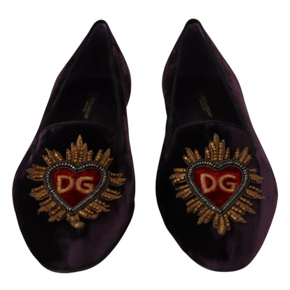 Dolce Gabbana Silk Velvet Heart Appliques Luxury Loafers &
