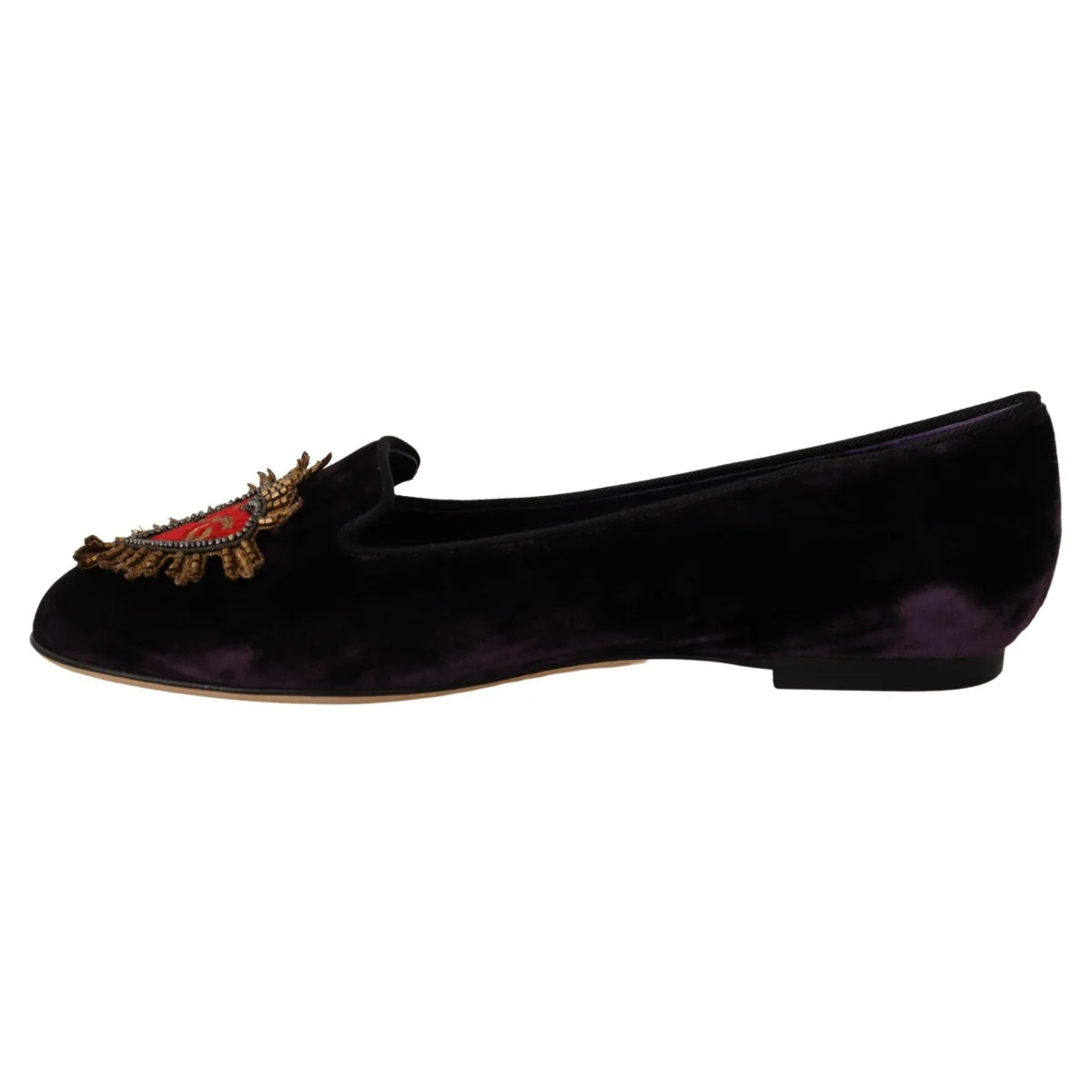 Dolce Gabbana Silk Velvet Heart Appliques Luxury Loafers &