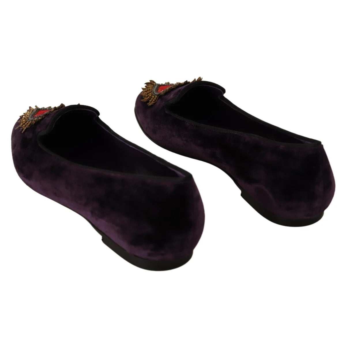 Dolce Gabbana Silk Velvet Heart Appliques Luxury Loafers &