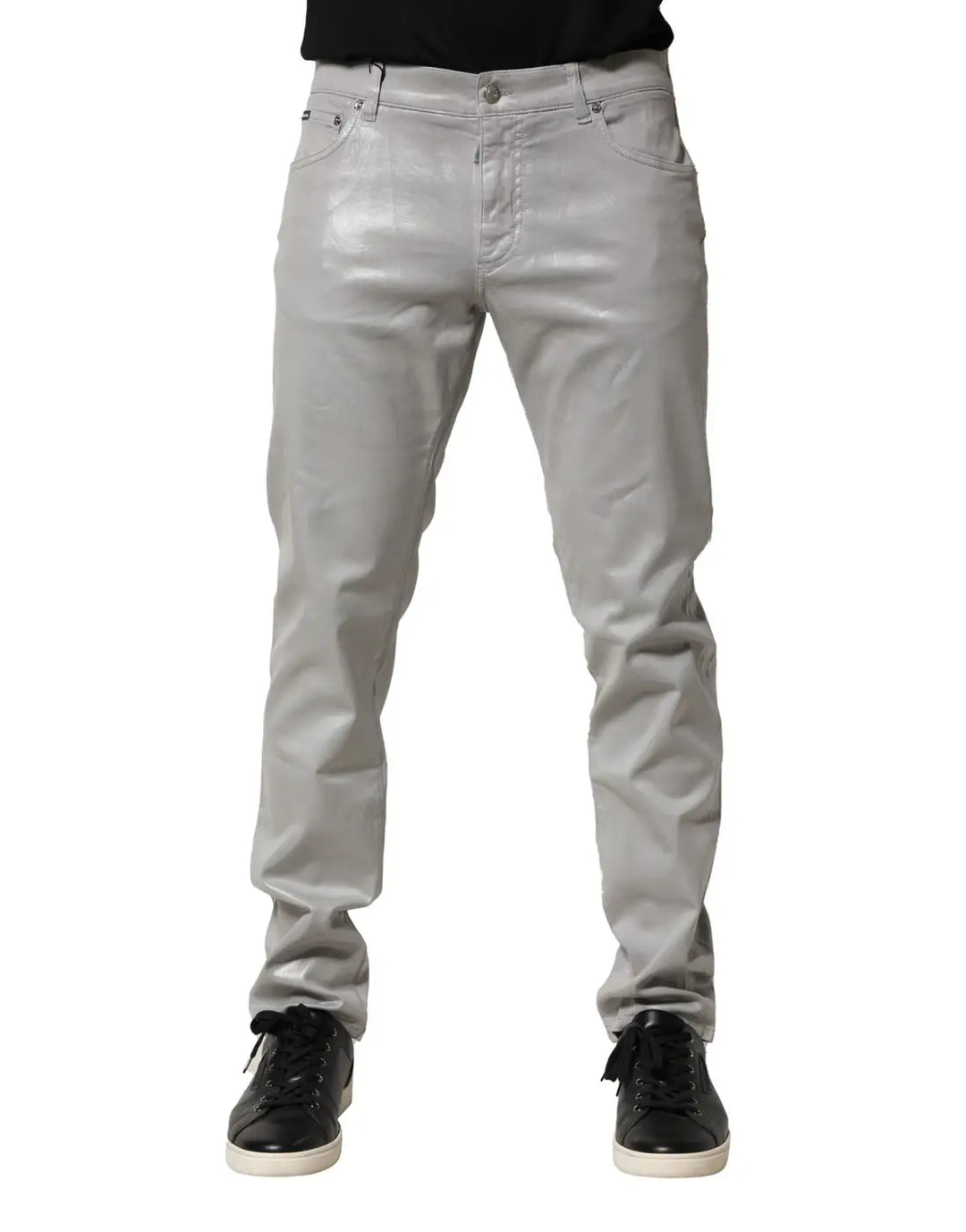 Dolce &amp; Gabbana Silver Cotton Stretch Slim Denim Jeans