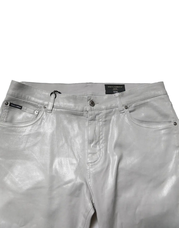 Dolce &amp; Gabbana Silver Cotton Stretch Slim Denim Jeans