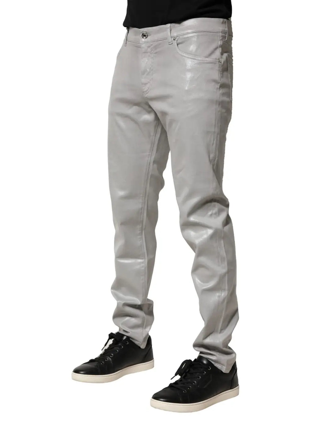 Dolce &amp; Gabbana Silver Cotton Stretch Slim Denim Jeans