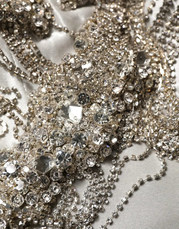 Dolce &amp; Gabbana Silver Crystal Embellished EveningGown Dress