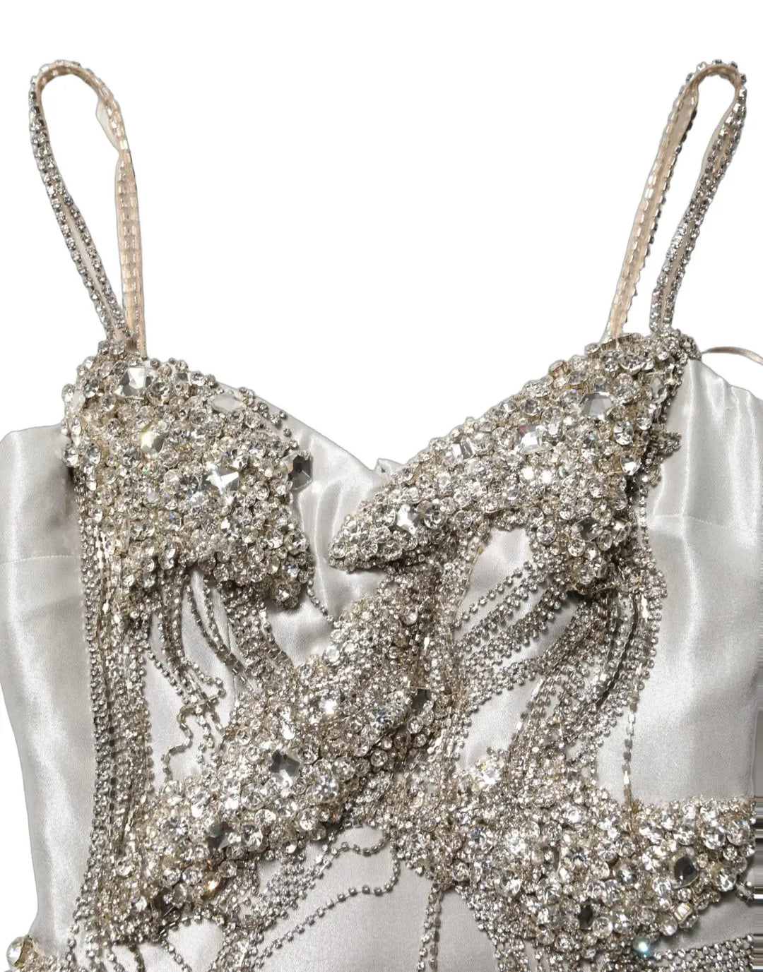 Dolce &amp; Gabbana Silver Crystal Embellished EveningGown Dress