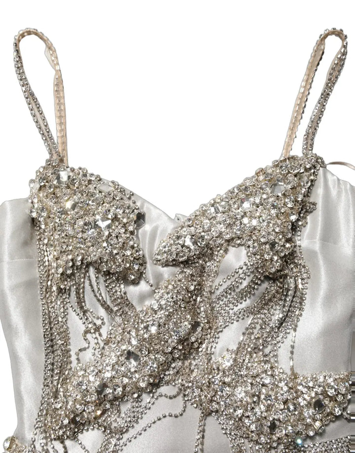 Dolce &amp; Gabbana Silver Crystal Embellished EveningGown Dress