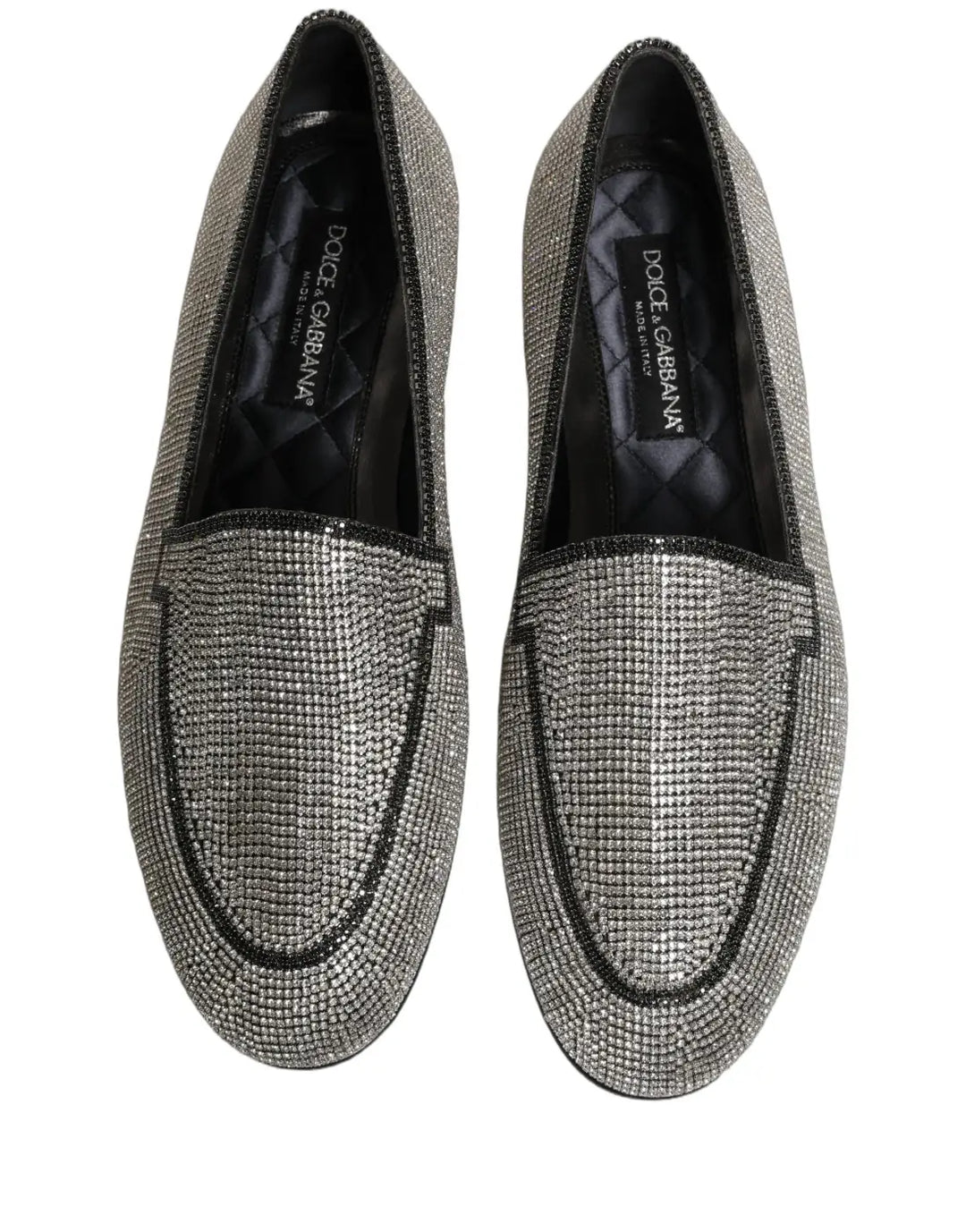 Dolce &amp; Gabbana Silver Crystal Embellished Men Loafers Shoes