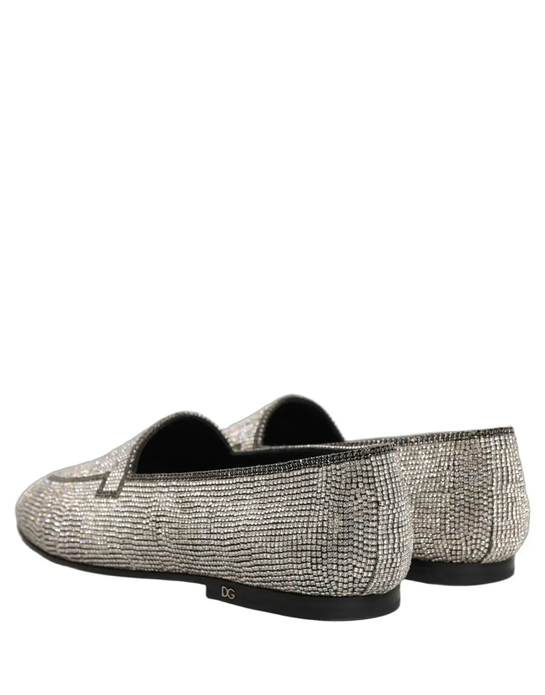 Dolce &amp; Gabbana Silver Crystal Embellished Men Loafers Shoes