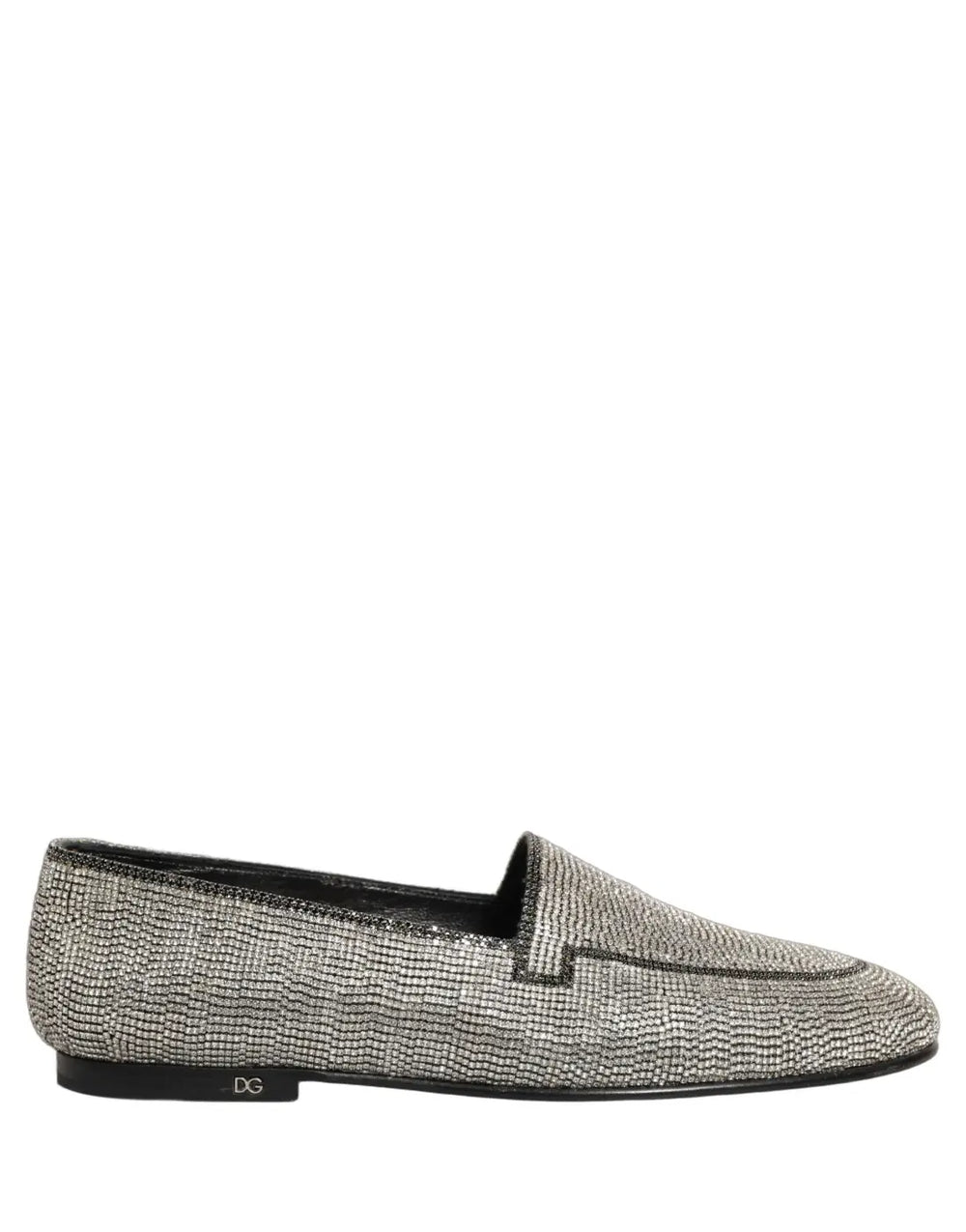 Dolce & Gabbana Silver Crystal Embellished Men Loafers Shoes