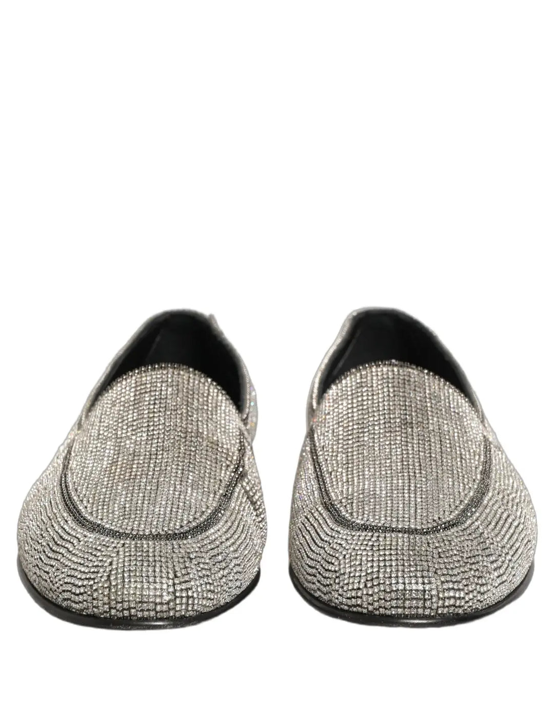 Dolce &amp; Gabbana Silver Crystal Embellished Men Loafers Shoes