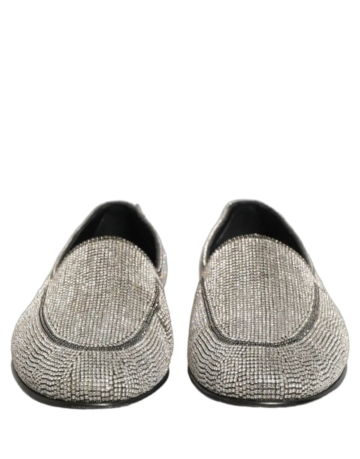 Dolce &amp; Gabbana Silver Crystal Embellished Men Loafers Shoes
