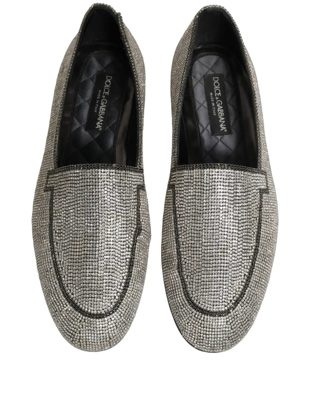 Dolce &amp; Gabbana Silver Crystal Embellished Men Loafers Shoes