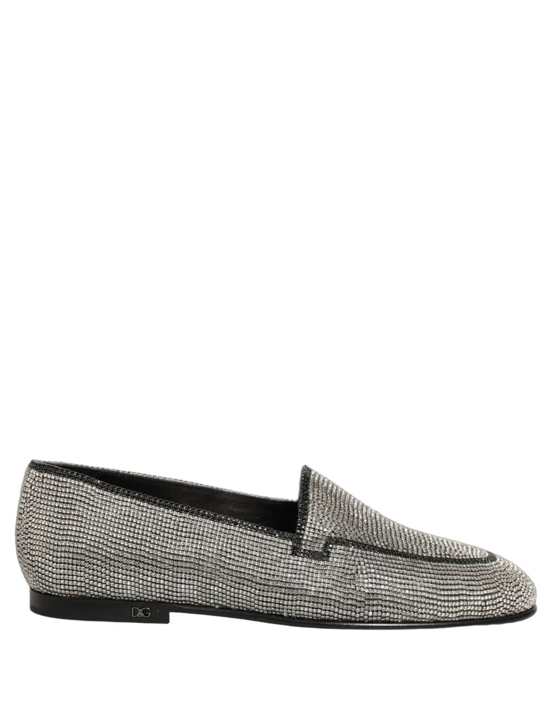 Dolce &amp; Gabbana Silver Crystal Embellished Men Loafers Shoes