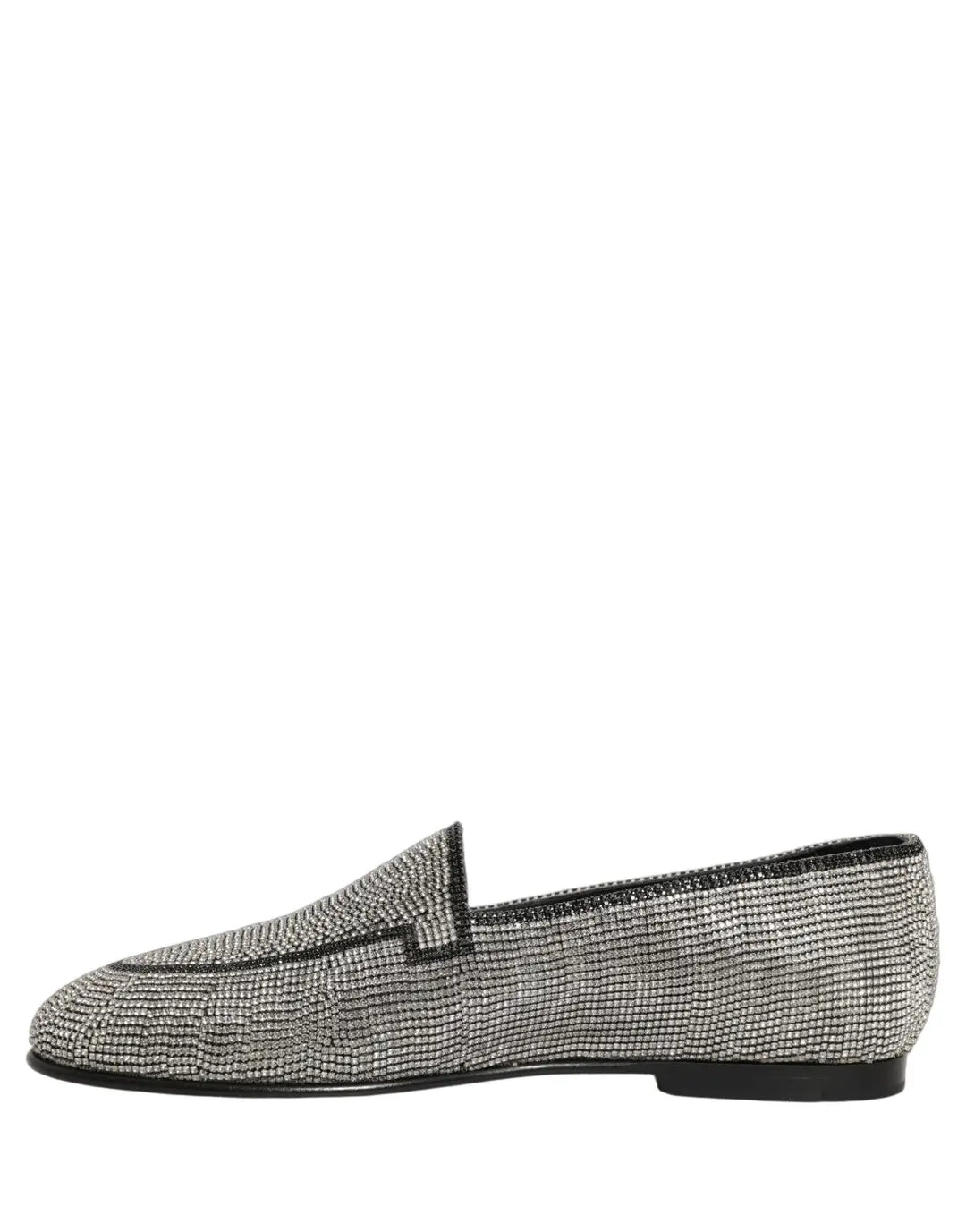 Dolce &amp; Gabbana Silver Crystal Embellished Men Loafers Shoes