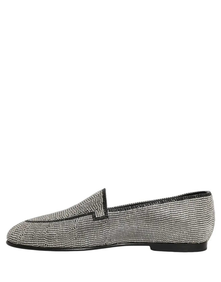 Dolce &amp; Gabbana Silver Crystal Embellished Men Loafers Shoes