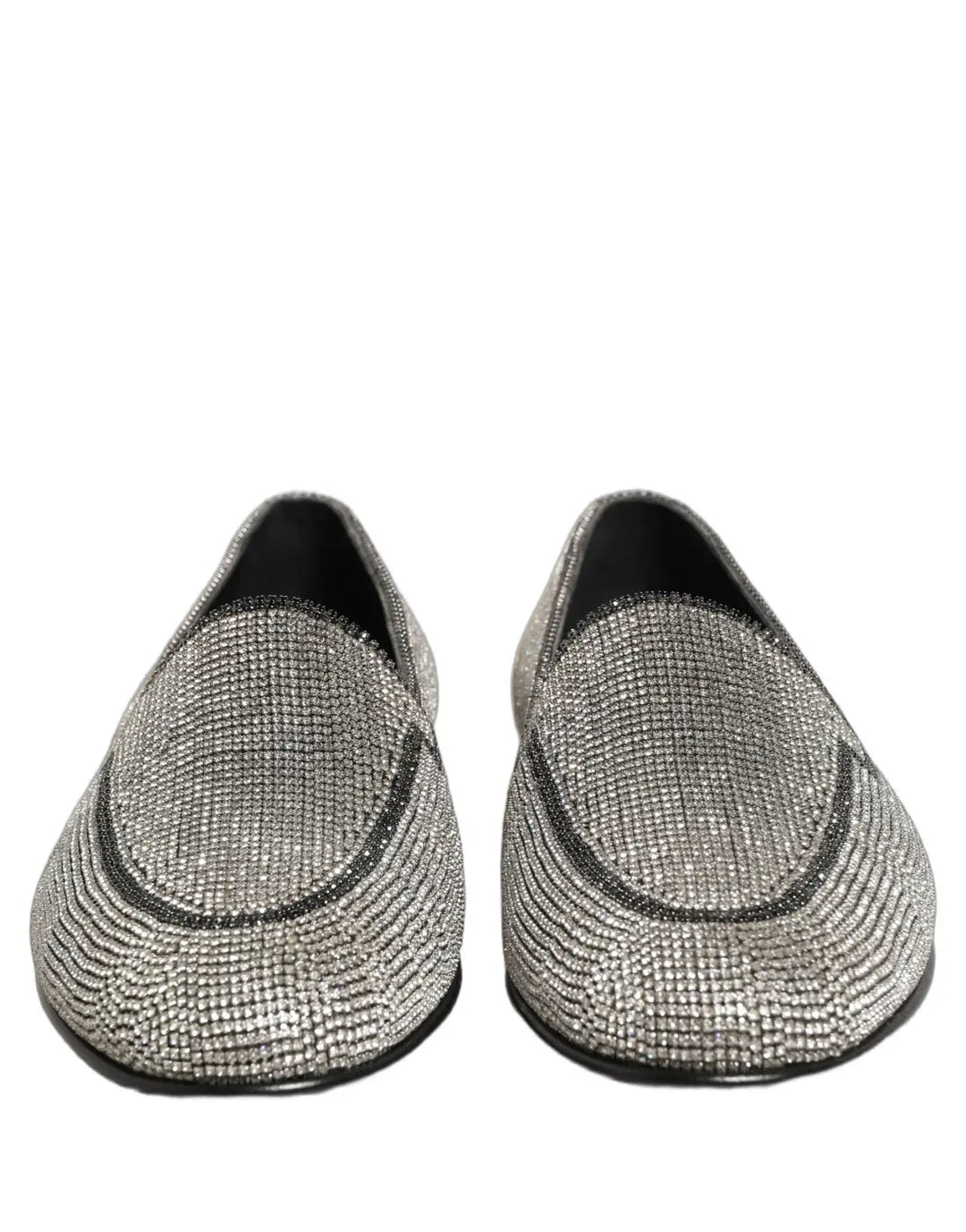 Dolce &amp; Gabbana Silver Crystal Embellished Men Loafers Shoes