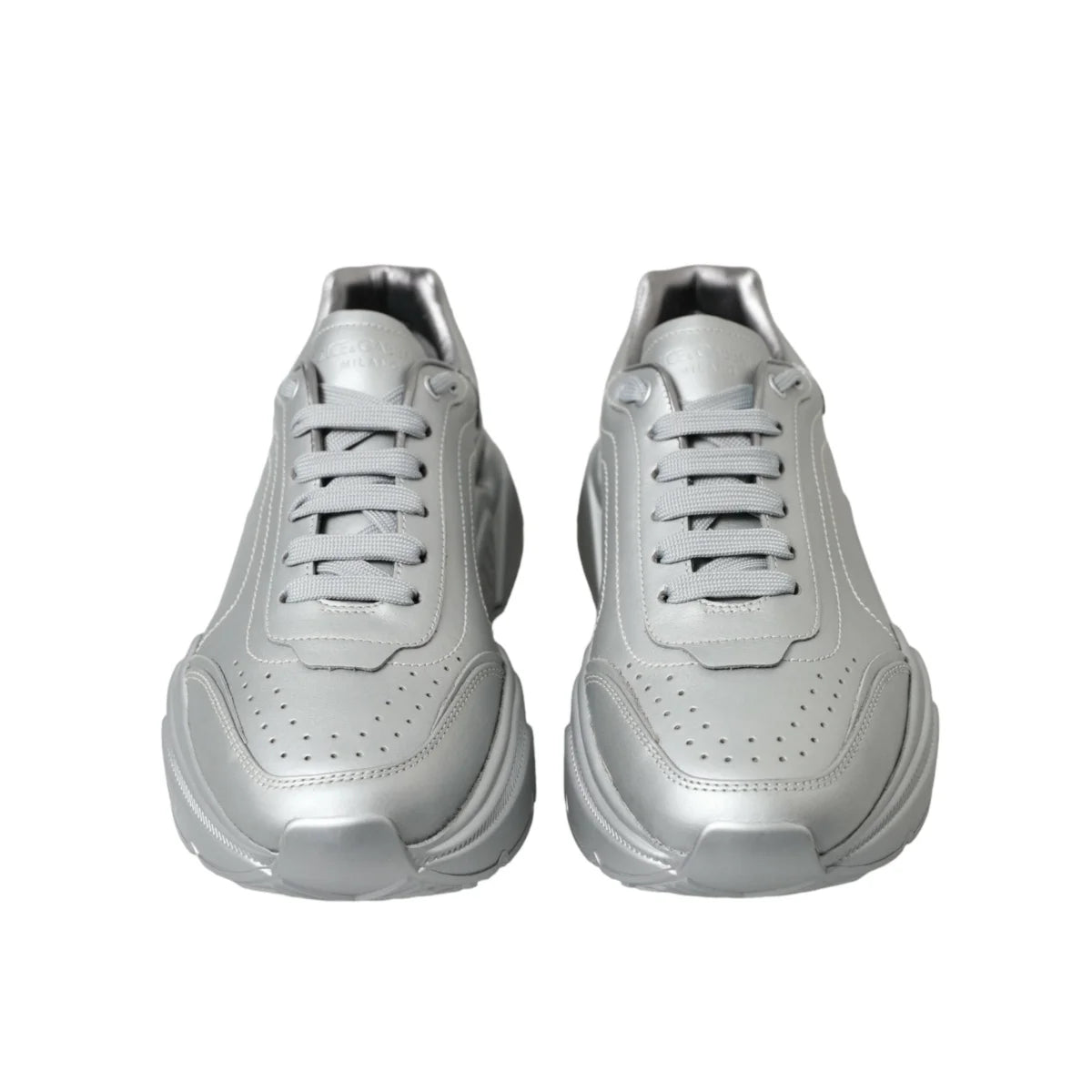 Dolce & Gabbana Silver Daymaster Calfskin Sneakers Rubber Sole Shoes