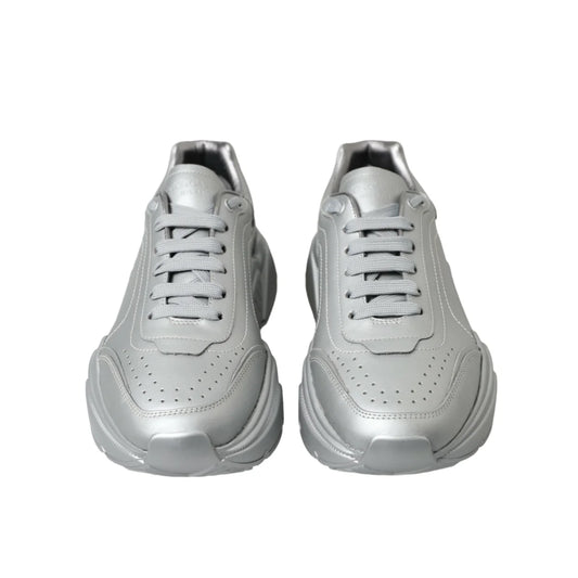 Dolce & Gabbana Silver Daymaster Calfskin Sneakers Rubber Sole Shoes