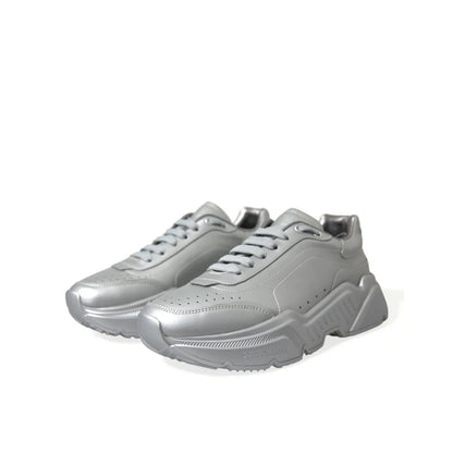 Dolce & Gabbana Silver Daymaster Calfskin Sneakers Rubber Sole Shoes